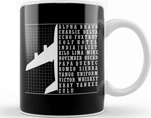 Phonetic Alphabet Airplane Pilot Flying Aviation Kupa Bardak Porselen