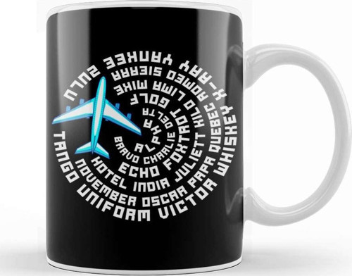 Phonetic Alphabet Airplane Pilot Flying Aviation Kupa Bardak Porselen