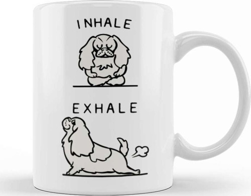 Inhale Exhale Cavalier King Charles Spaniel Yoga Kupa Bardak Porselen