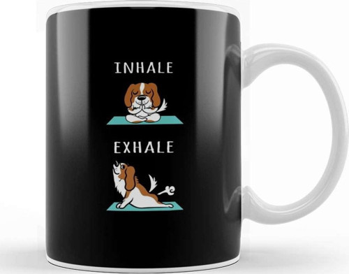 Cavalier King Charles Spaniel Yoga Inhale Exhale Kupa Bardak Porselen