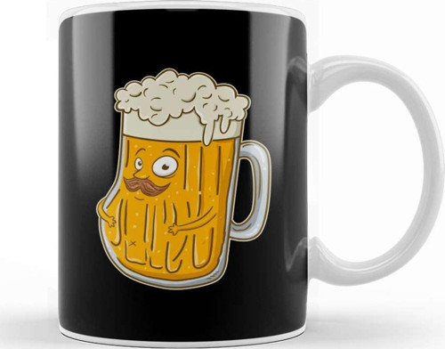 Adorable Mustachioed Beer Drinking Joke Drinkers Kupa Bardak Porselen