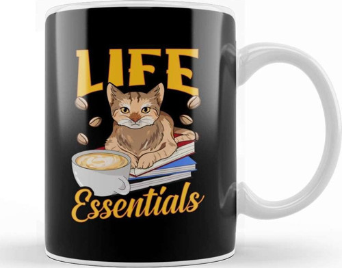 Cute Life Essentials Are Coffee Books And Cats Kupa Bardak Porselen