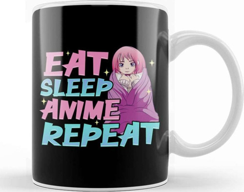 Funny Anime Obsessed Girl Eat Sleep Anime Repeat Kupa Bardak Porselen
