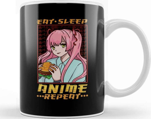 Funny Anime Obsessed Girl Eat Sleep Anime Repeat Kupa Bardak Porselen