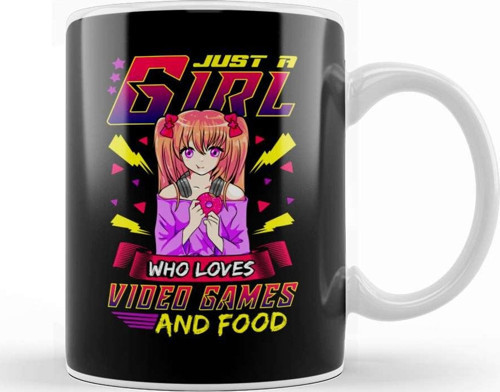 Funny Just A Girl Who Loves Video Games And Food Kupa Bardak Porselen