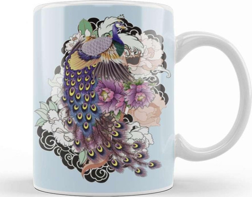 Japanese Peacock In Paradise Forest Kupa Bardak Porselen