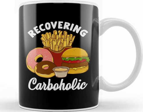 Recovering Carboholic Funny Low Carb Dieting Pun Kupa Bardak Porselen