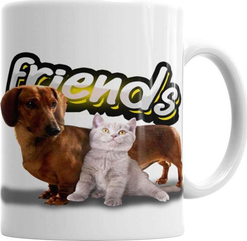 Amigos Sinceros Pug Cat Köpek Kedi Kupa Bardak Porselen