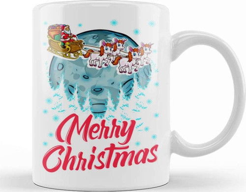 Funny Unicorn Santa Merry Christmas Gift Xmas 01 Kupa Bardak Porselen