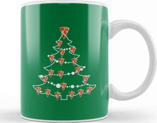 Pizza Slice Christmas Tree Baubles Kupa Bardak Porselen