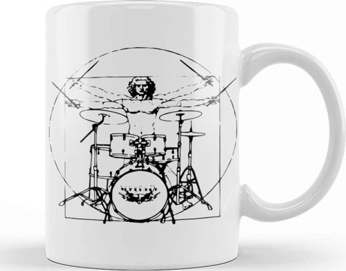Vitruvian Man Drum Kit Black Lines Kupa Bardak Porselen
