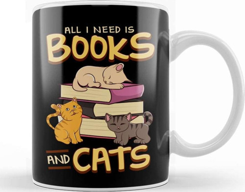 All I Need Is Books And Cats Cute Book Obsessed Kupa Bardak Porselen