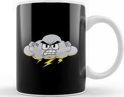 Angry Cloud With Lightning Thunderstorm Weather Kupa Bardak Porselen