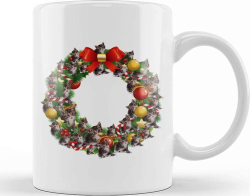 Kittens Multiface Christmas Wreath Kupa Bardak Porselen