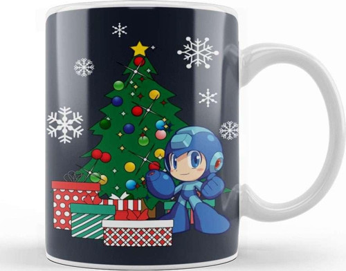 Mega Man Around The Christmas Tree Kupa Bardak Porselen
