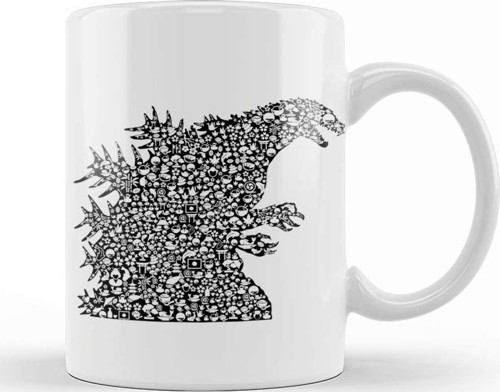 Godzilla Japanese Symbols Collage Kupa Bardak Porselen
