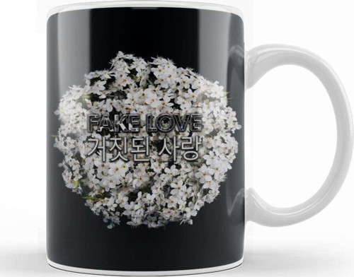 Kpop Fake Love White Floral Kupa Bardak Porselen