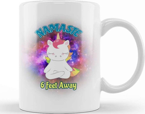 Namaste 6 Feet Away Unicorn Kupa Bardak Porselen