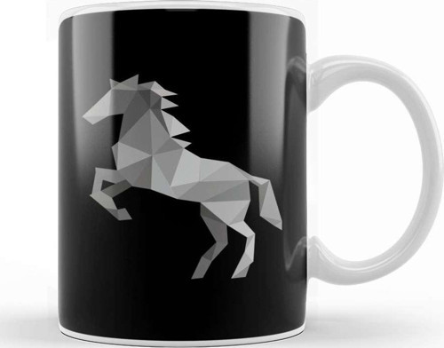 Geometric Animal Grey Horse Kupa Bardak Porselen