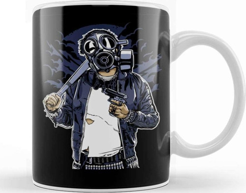 Gangster Gas Mask Bastard Bastard Kupa Bardak Porselen
