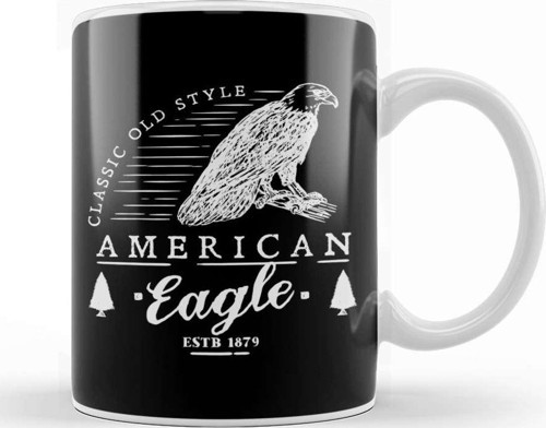 Retro Animal American Eagle White Kupa Bardak Porselen