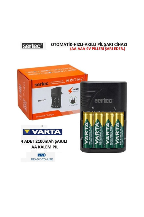 4 Adet 2100 Şarjlı Aa Kalem Pil Otomatik-Hızlı Stc-9V 9V Pil- Aa Kalem-Aaa Şarj Cihaz