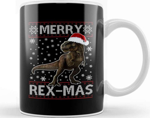 Merry Rex Mas Christmas Dinosaur Kupa Bardak Porselen