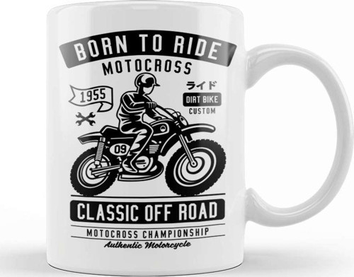 Motorbike Born To Ride Motocross Kupa Bardak Porselen