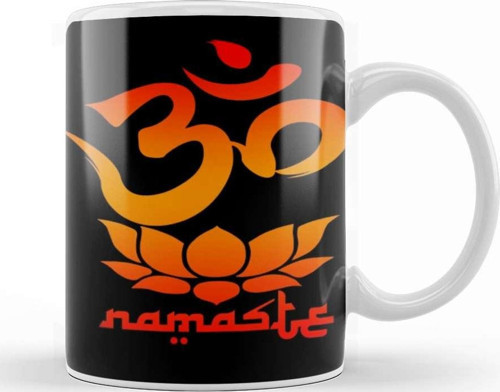 Namaste Symbol With Lotus Flower Kupa Bardak Porselen