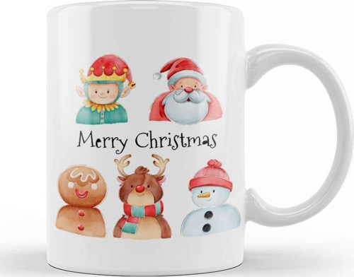 Yeni Yıl Konseptli Noel Karakter Kupa Bardak Porselen