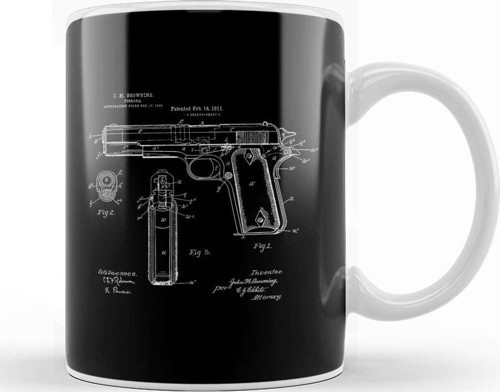 Browning Pistol Patent Blueprint Kupa Bardak Porselen