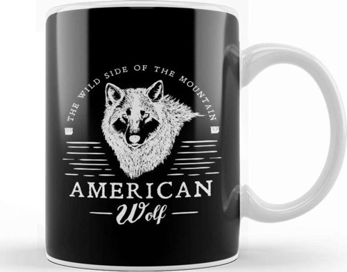 Retro Animal American Wolf White Kupa Bardak Porselen