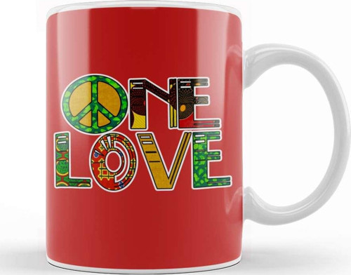 Peace Barış Simge One Love Rasta Kupa Bardak Porselen
