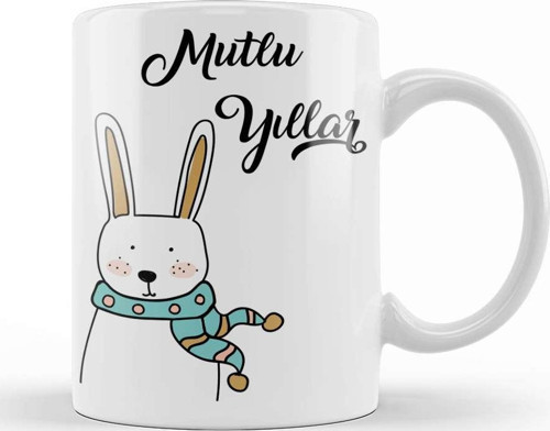 Sevimli Tavşan İle Mutlu Yıllar Kupa Bardak Porselen