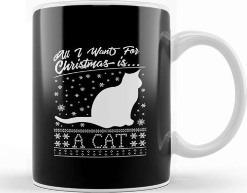 All I Want For Christmas Is A Cat Pattern Kupa Bardak Porselen