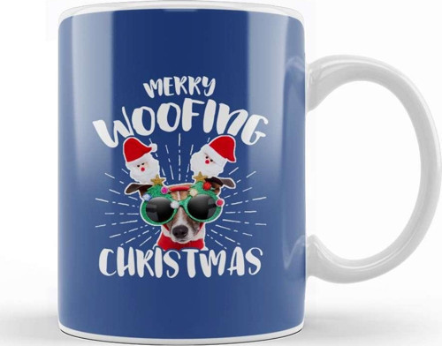 Merry Woofing Christmas Santa Glasses Dog Kupa Bardak Porselen