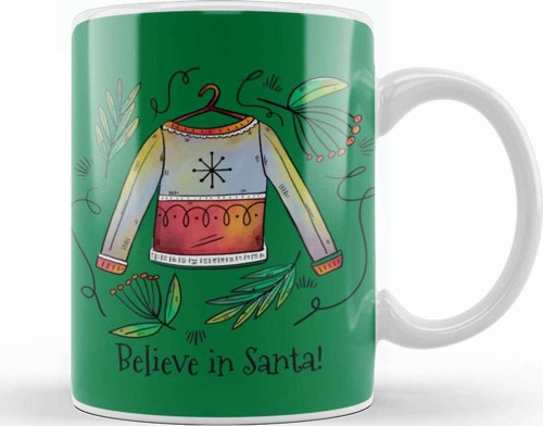 Believe In Santa Christmas Sweater Sketch Kupa Bardak Porselen