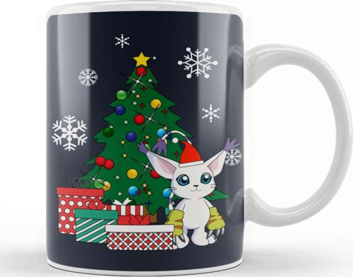 Gatomon Around The Christmas Tree Digimon Kupa Bardak Porselen