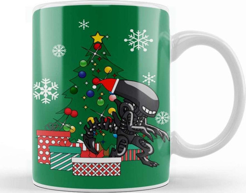 Alien Xenomorph Around The Christmas Tree Kupa Bardak Porselen
