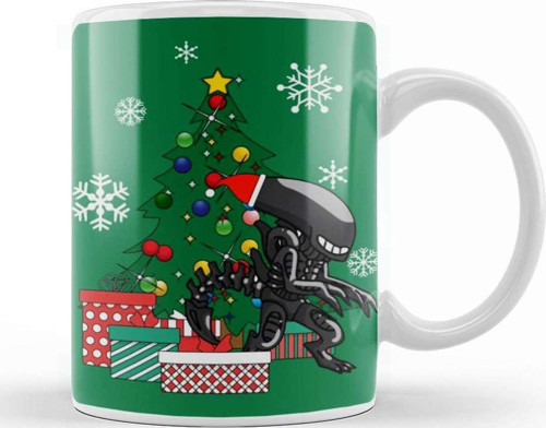 Alien Xenomorph Around The Christmas Tree Kupa Bardak Porselen