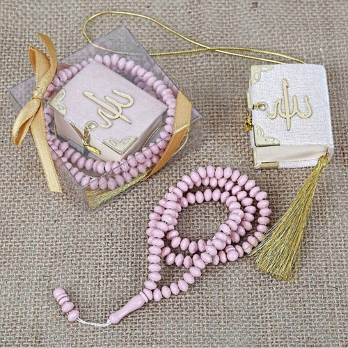 Mini Kuran, Kokulu Tesbihli Kare Kutuda Hediyelik-Pembe