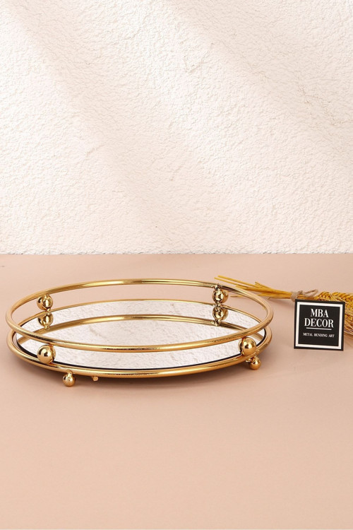 Misket Gold Tepsi Organizer Kahve Yanı Servis Sunumluk Hediyelik Dekorasyon Organizer Parlak Siyah