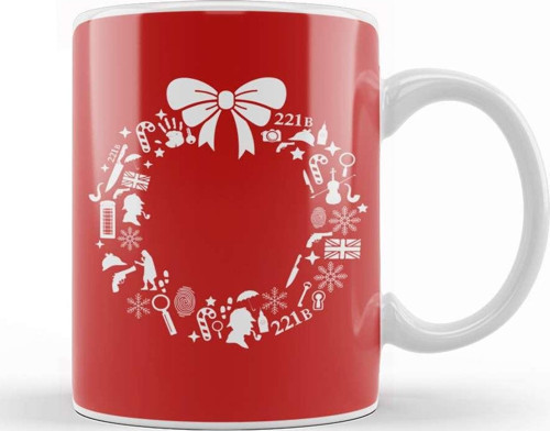 Sherlock Holmes Christmas Wreath Pattern Kupa Bardak Porselen