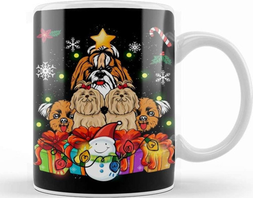 Funny Shih Tzu Christmas Tree Decor Gift Kupa Bardak Porselen