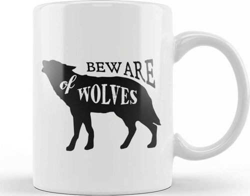 Retro Animal Wolf Beware Of Wolves Black Kupa Bardak Porselen