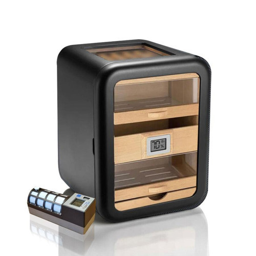 Skylight Camlı 5 Çekmeceli Puro Kutusu Siyah 80's CigarSpa Elektronik Nemlendirme