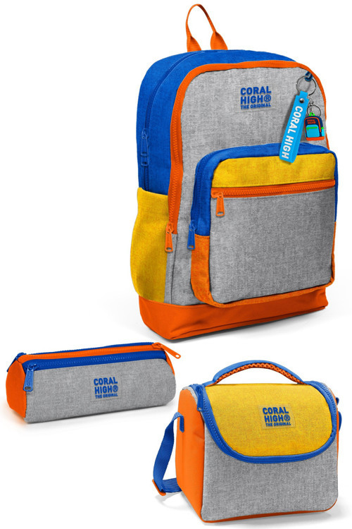 Coral High Kids Gri Turuncu Renkli 3’lü Okul Çanta Seti SET0133221