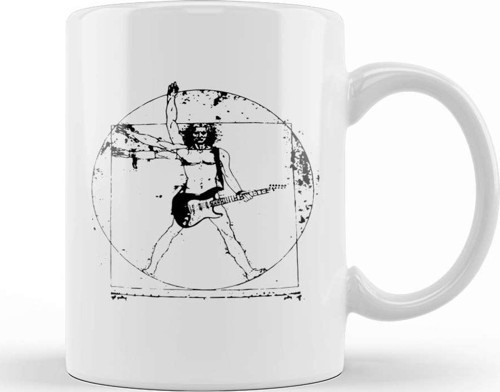 Vitruvian Man Guitar Player Black Lines Kupa Bardak Porselen