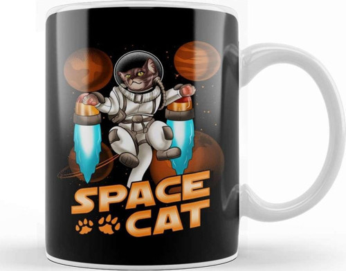 Cute Space Cat Adorable Kitty Astronaut Kupa Bardak Porselen