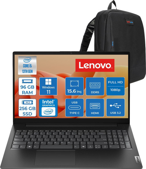 V15 Gen5 Irl Intel Core I5 13420H 96GB Ddr5 256GB SSD UHD Graphics Windows 11 Home 15.6" Fhd (1920X1080) Laptop 83GW008BTXH36 + Zetta Çanta